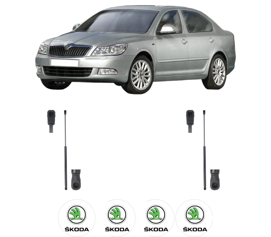 Set amortizoare portbagaj haion pentru SKODA OCTAVIA II (1Z3) din 2004-2013, 2 bucati, MAGNUM TECHNOLOGY, 4 stickere auto SKODA