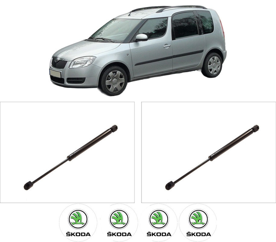 Set amortizoare portbagaj haion pentru SKODA ROOMSTER Praktik (5J) din 2007-2015, 2 bucati, KROSNO, 4 stickere auto SKODA