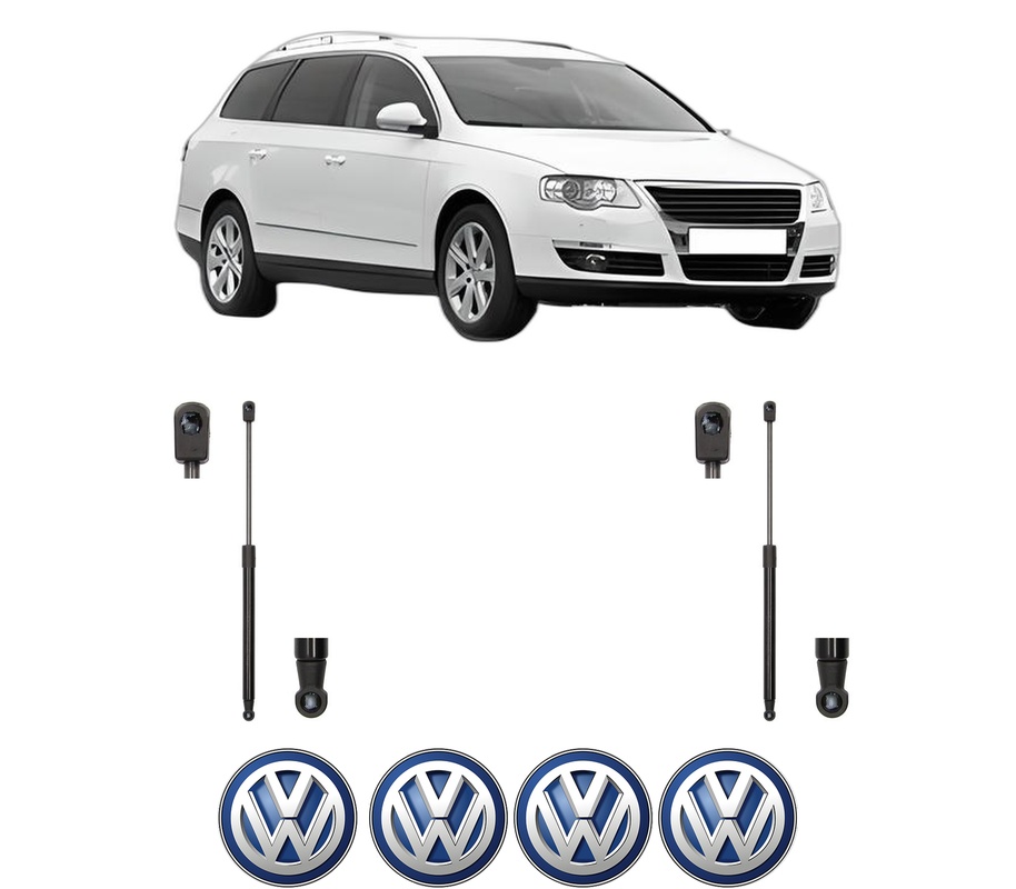 Set amortizoare portbagaj haion pentru VW PASSAT B6 Variant (3C5) din 2005-2011, 2 bucati, MAGNUM TECHNOLOGY, 4 stickere auto VW