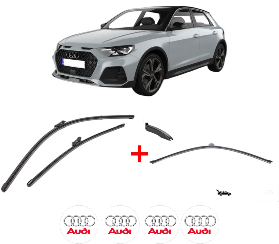 Set 3 stergatoare AUDI A1 Allstreet (GBH) din 2022, pentru parbriz si luneta fata si spate auto, Valeo Silencio, din cauciuc siliconat rezistent, 4 Stickere Auto AUDI