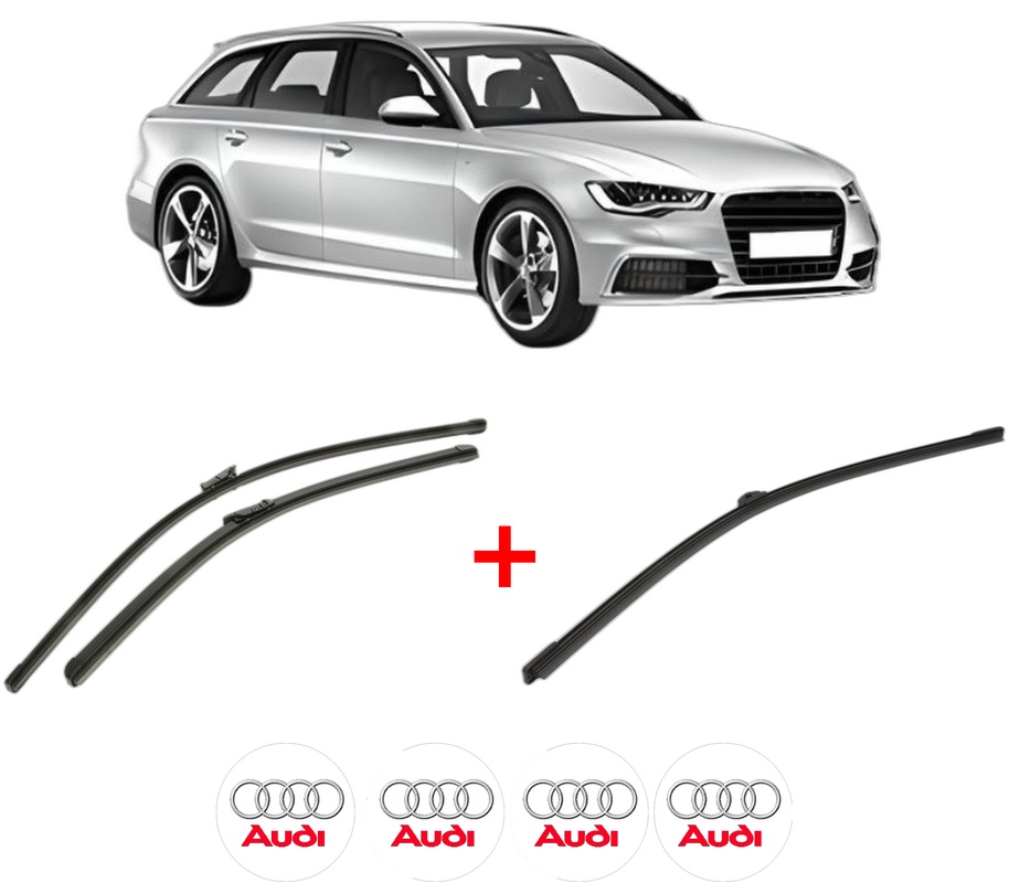 Set 3 stergatoare AUDI A6 C7 Avant (4G5, 4GD) din 2011 - 2018, pentru parbriz si luneta fata si spate auto, Bosch Aerotwin, din cauciuc siliconat rezistent, 4 Stickere Auto AUDI