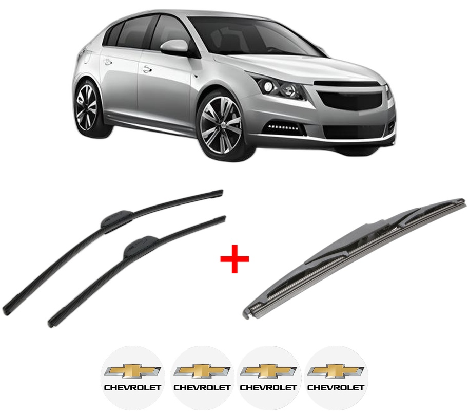 Set 3 stergatoare CHEVROLET CRUZE Hatchback (J305) din 2011 - 2015, pentru parbriz si luneta fata si spate auto, Bosch Twin, din cauciuc siliconat rezistent, 4 Stickere Auto CHEVROLET