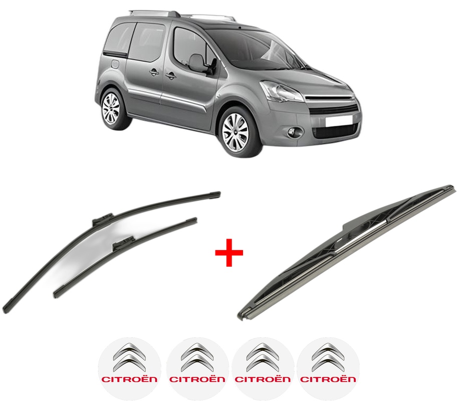 Set 3 stergatoare CITROEN BERLINGO MULTISPACE (B9) din 2008 - 2021, pentru parbriz si luneta fata si spate auto, Bosch Twin, din cauciuc siliconat rezistent, 4 Stickere Auto CITROEN
