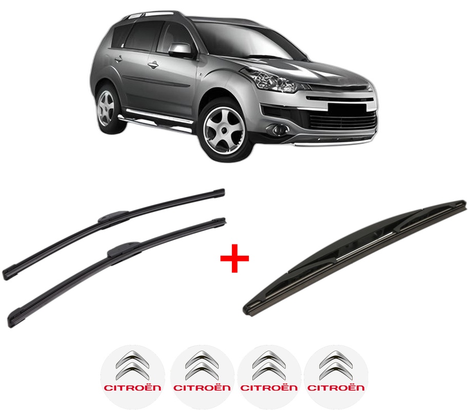 Set 3 stergatoare CITROEN C-CROSSER (VU_, VV_) din 2007 - 2012, pentru parbriz si luneta fata si spate auto, Bosch Twin, din cauciuc siliconat rezistent, 4 Stickere Auto CITROEN