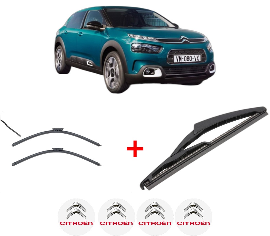 Set 3 stergatoare CITROEN C4 CACTUS Van (0B_, 0P_) din 2019, pentru parbriz si luneta fata si spate auto, Valeo Silencio, din cauciuc siliconat rezistent, 4 Stickere Auto CITROEN