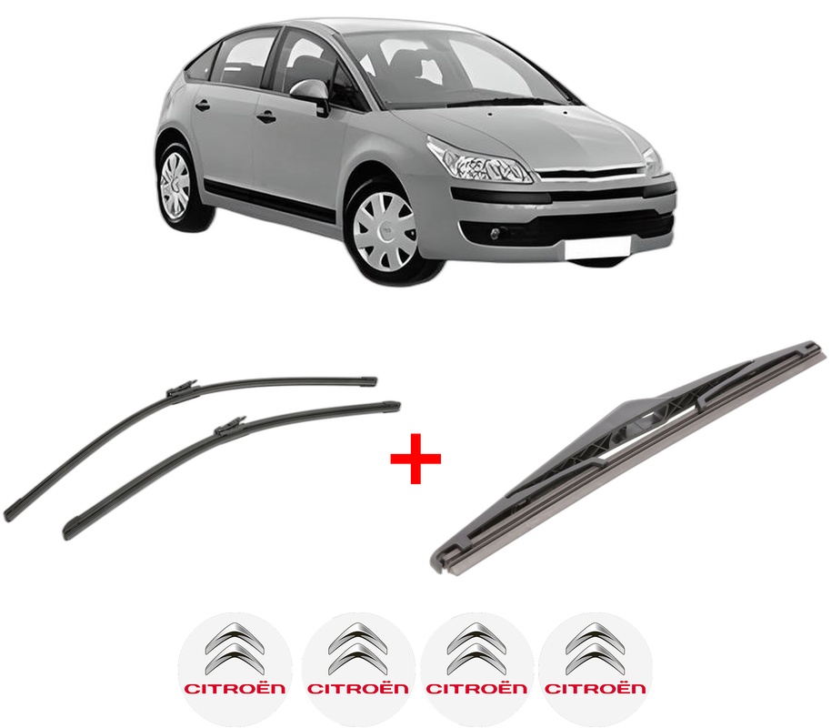 Set 3 stergatoare CITROEN C4 I (LC_) din 2004 - 2012, pentru parbriz si luneta fata si spate auto, Bosch Twin, din cauciuc siliconat rezistent, 4 Stickere Auto CITROEN