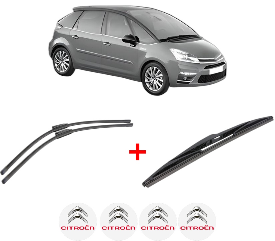 Set 3 stergatoare CITROEN C4 PICASSO I MPV (UD_) din 2006 - 2013, pentru parbriz si luneta fata si spate auto, Bosch Twin, din cauciuc siliconat rezistent, 4 Stickere Auto CITROEN