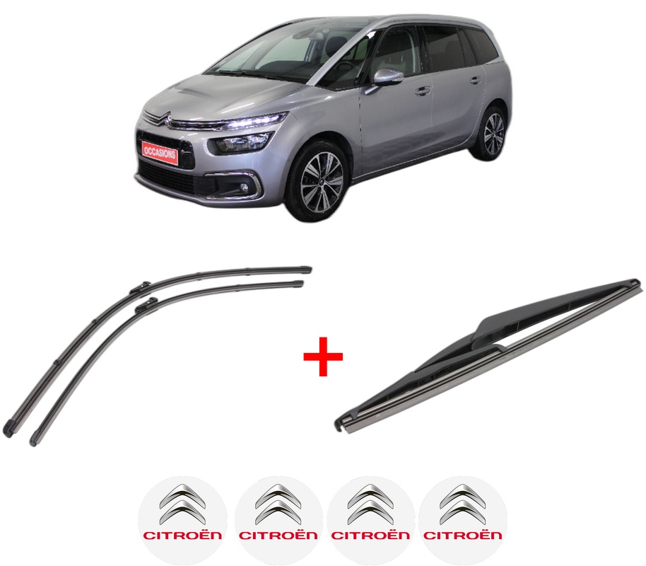Set 3 stergatoare CITROEN GRAND C4 SPACETOURER (3A_, 3E_) din 2018 - 2019, pentru parbriz si luneta fata si spate auto, Valeo Silencio, din cauciuc siliconat rezistent, 4 Stickere Auto CITROEN