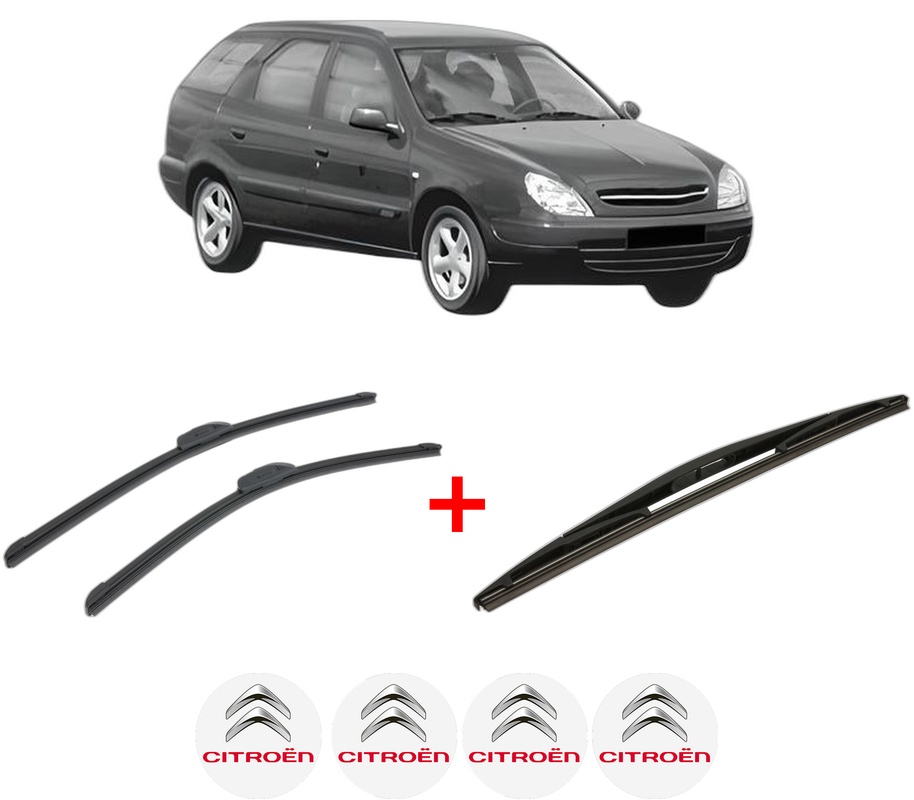 Set 3 stergatoare CITROEN XSARA Break (N2) din 1997 - 2005, pentru parbriz si luneta fata si spate auto, Bosch Twin, din cauciuc siliconat rezistent, 4 Stickere Auto CITROEN