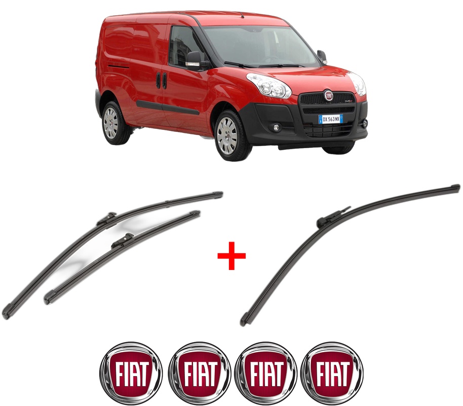 Set 3 stergatoare FIAT DOBLO Cargo (263_) din 2010 - 2023, pentru parbriz si luneta fata si spate auto, Valeo Silencio Xtrm, din cauciuc siliconat rezistent, 4 Stickere Auto FIAT