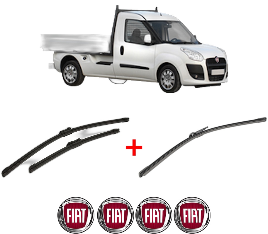 Set 3 stergatoare FIAT DOBLO Platform/Chassis (263_) din 2010 - 2023, pentru parbriz si luneta fata si spate auto, Bosch Aerotwin, din cauciuc siliconat rezistent, 4 Stickere Auto FIAT