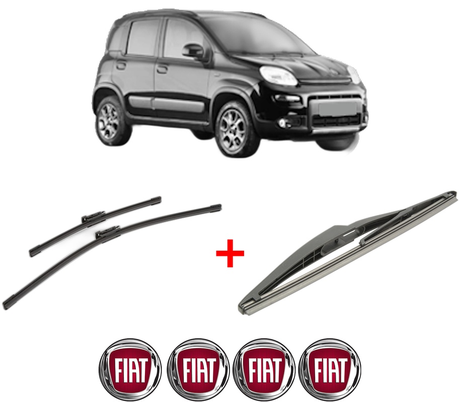 Set 3 stergatoare FIAT PANDA VAN (312_, 519_) din 2012, pentru parbriz si luneta fata si spate auto, Bosch Twin, din cauciuc siliconat rezistent, 4 Stickere Auto FIAT