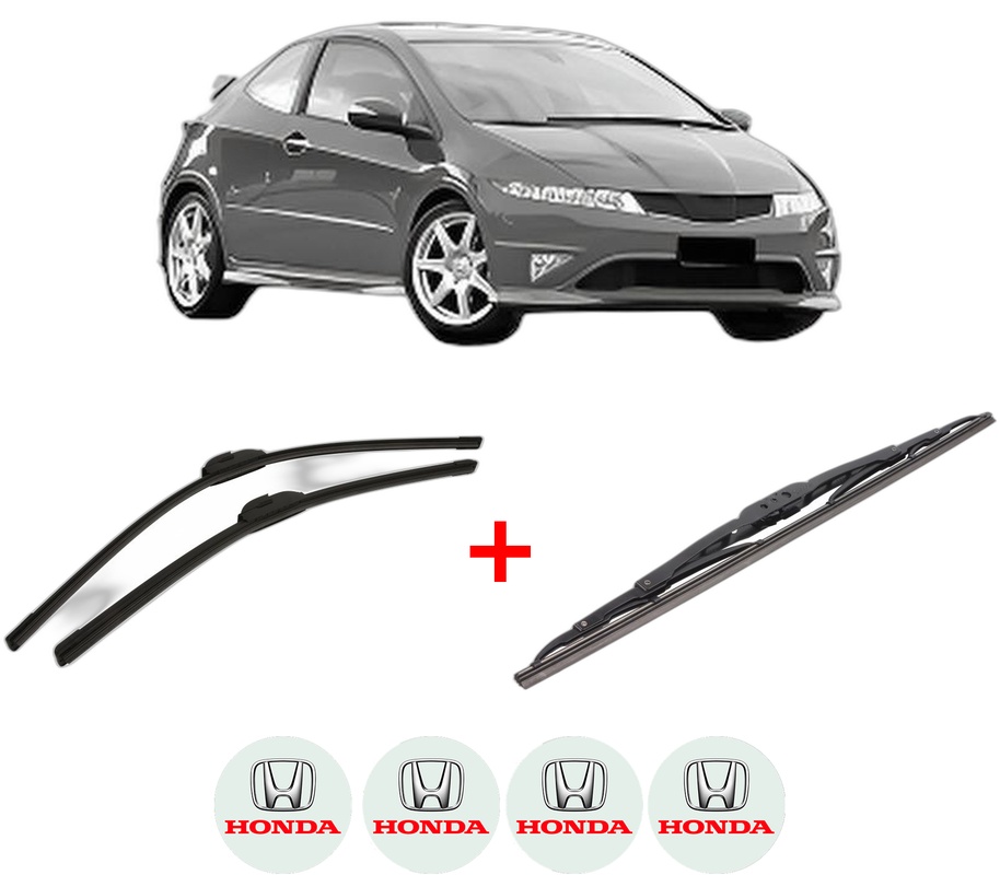 Set 3 stergatoare HONDA CIVIC VIII Hatchback (FN, FK) din 2005 - 2012, pentru parbriz si luneta fata si spate auto, Bosch Twin, din cauciuc siliconat rezistent, 4 Stickere Auto HONDA