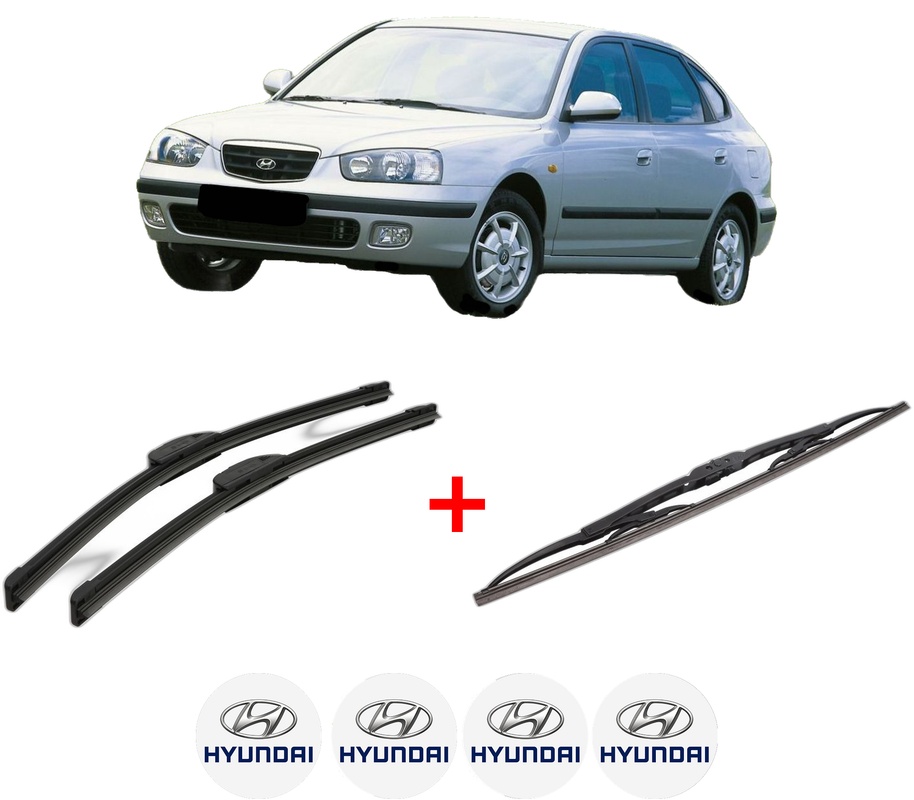 Set 3 stergatoare HYUNDAI ELANTRA III (XD) din 2000 - 2006, pentru parbriz si luneta fata si spate auto, Bosch Twin, din cauciuc siliconat rezistent, 4 Stickere Auto HYUNDAI