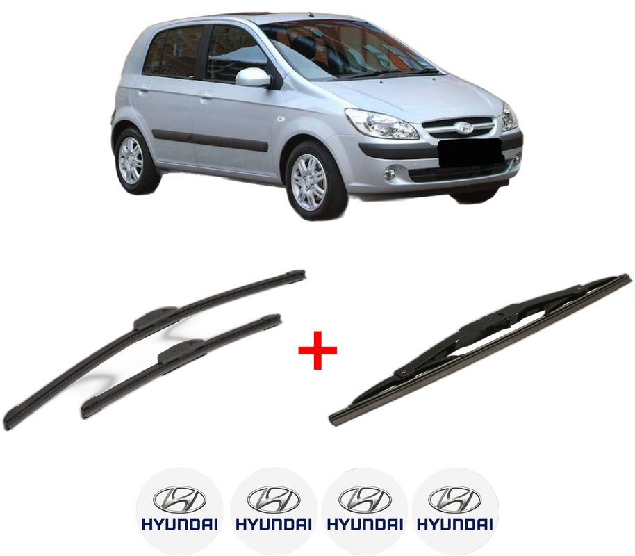 Set 3 stergatoare HYUNDAI GETZ (TB) din 2002 - 2010, pentru parbriz si luneta fata si spate auto, Bosch Twin, din cauciuc siliconat rezistent, 4 Stickere Auto HYUNDAI