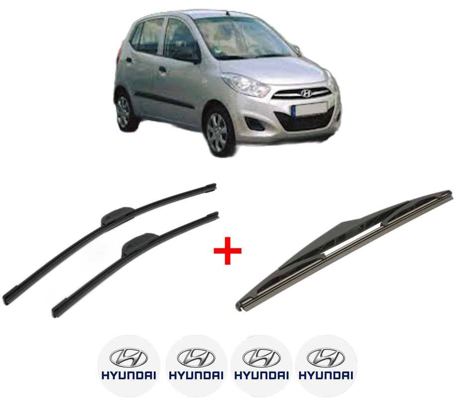 Set 3 stergatoare HYUNDAI i10 I (PA) din 2007 - 2018, pentru parbriz si luneta fata si spate auto, Bosch Twin, din cauciuc siliconat rezistent, 4 Stickere Auto HYUNDAI