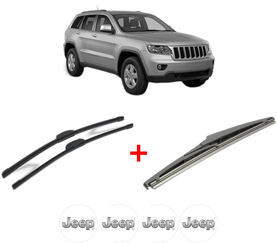 Set 3 stergatoare JEEP GRAND CHEROKEE IV (WK, WK2) din 2010, pentru parbriz si luneta fata si spate auto, Bosch Twin, din cauciuc siliconat rezistent, 4 Stickere Auto JEEP