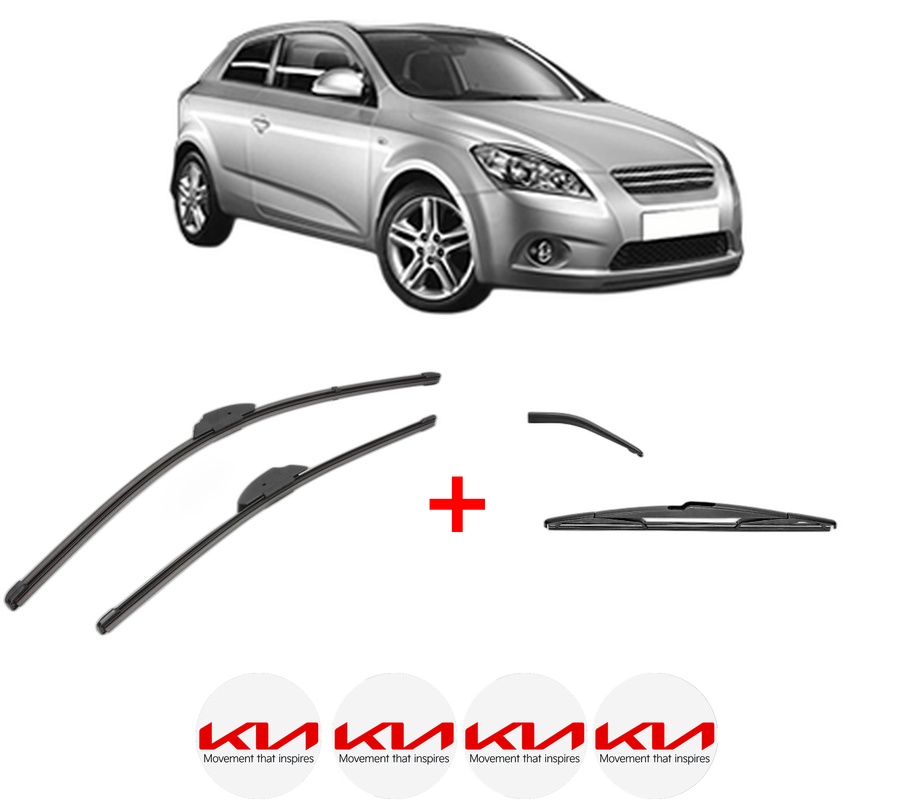 Set 3 stergatoare KIA CEE'D Hatchback (ED) din 2006 - 2012, pentru parbriz si luneta fata si spate auto, Valeo Silencio, din cauciuc siliconat rezistent, 4 Stickere Auto KIA