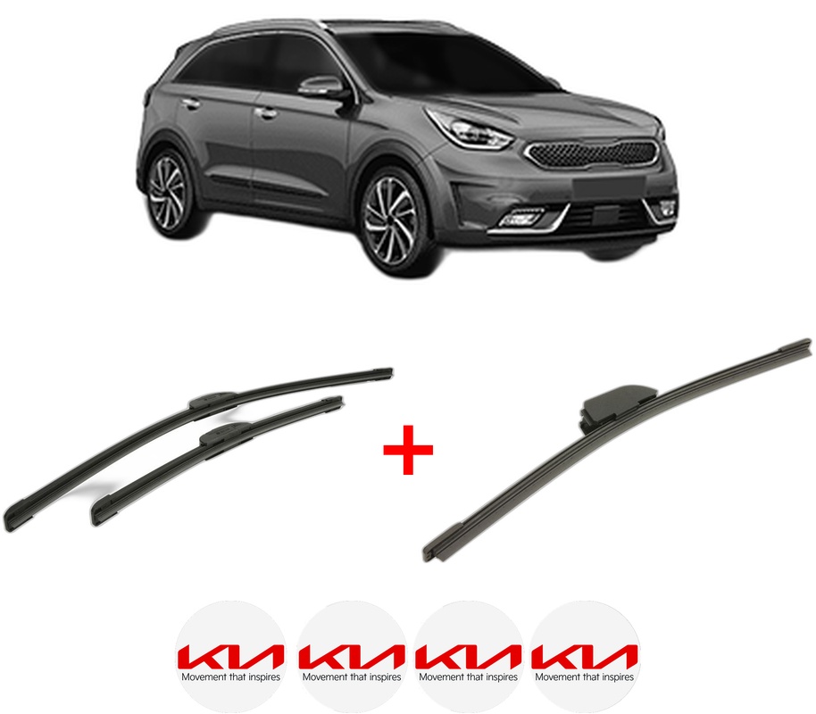 Set 3 stergatoare KIA NIRO VAN (DE) din 2016, pentru parbriz si luneta fata si spate auto, Bosch Aerotwin, din cauciuc siliconat rezistent, 4 Stickere Auto KIA