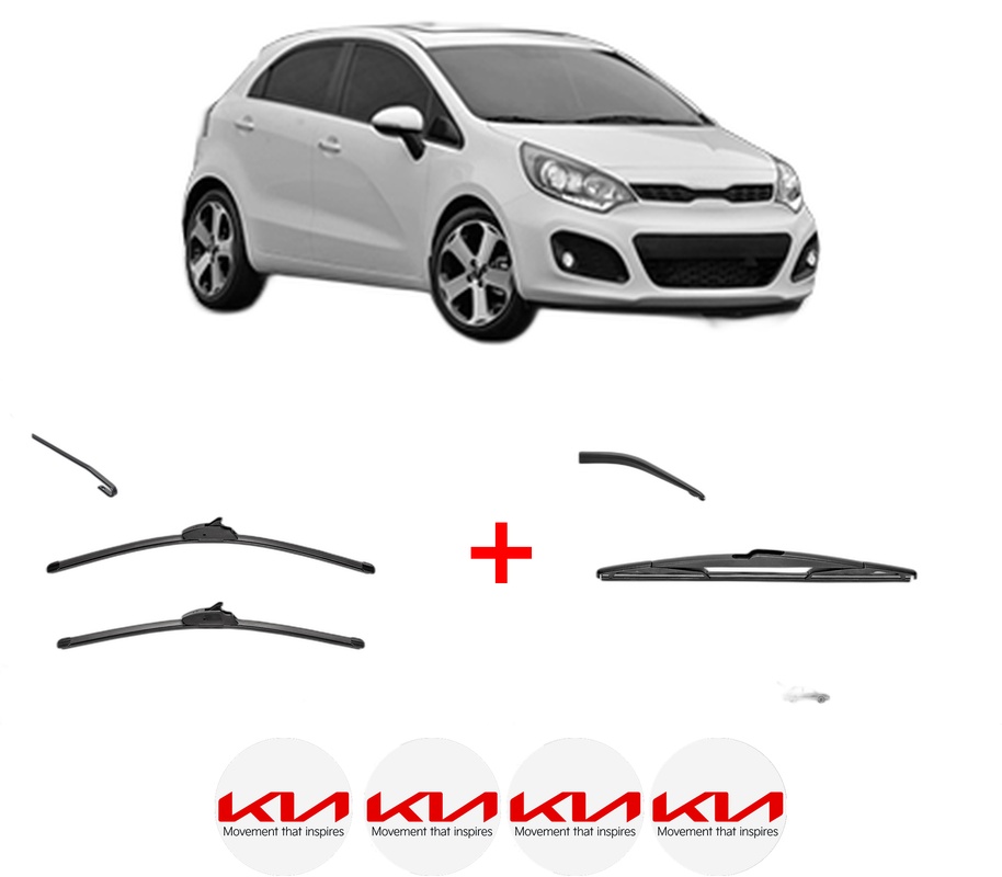 Set 3 stergatoare KIA RIO III (UB) din 2011 - 2017, pentru parbriz si luneta fata si spate auto, Valeo Silencio, din cauciuc siliconat rezistent, 4 Stickere Auto KIA