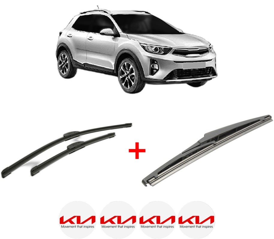Set 3 stergatoare KIA STONIC Hatchback Van (YB) din 2018, pentru parbriz si luneta fata si spate auto, Bosch Twin, din cauciuc siliconat rezistent, 4 Stickere Auto KIA