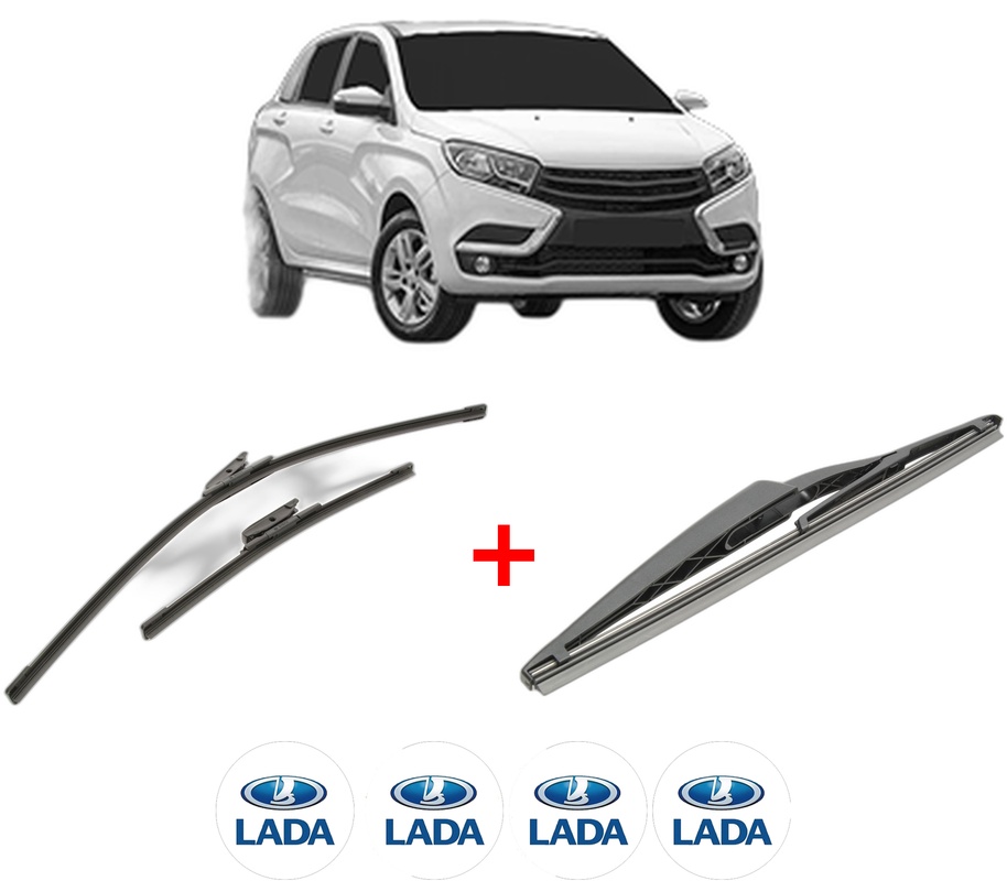 Set 3 stergatoare LADA XRAY (GAB_) din 2016, pentru parbriz si luneta fata si spate auto, Bosch Twin, din cauciuc siliconat rezistent, 4 Stickere Auto LADA