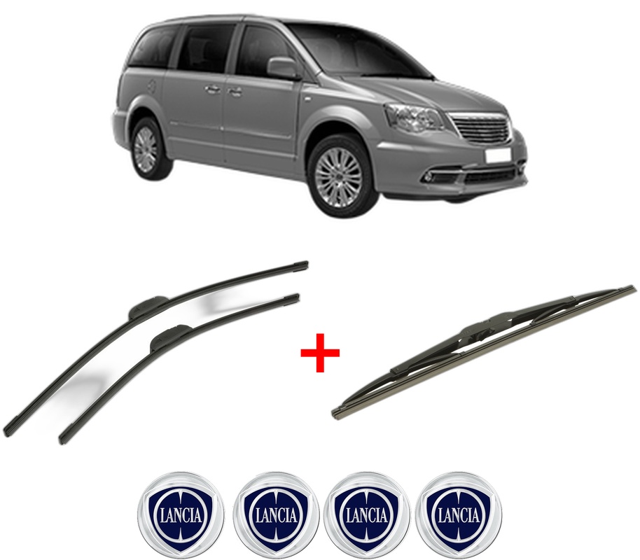 Set 3 stergatoare LANCIA VOYAGER MPV (404_) din 2011 - 2014, pentru parbriz si luneta fata si spate auto, Bosch Twin, din cauciuc siliconat rezistent, 4 Stickere Auto LANCIA