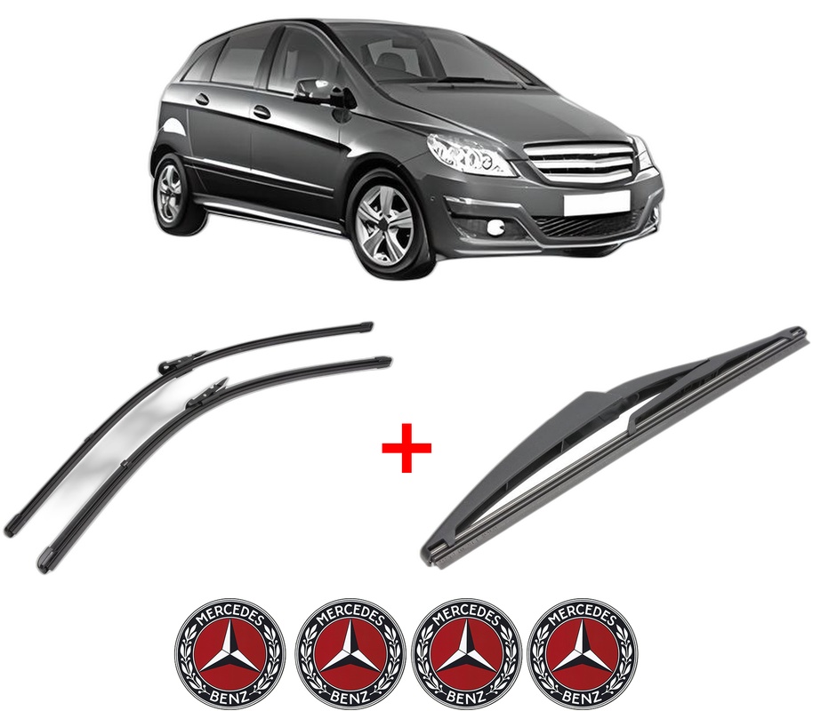 Set 3 stergatoare MERCEDES-BENZ B-CLASS Sports Tourer (W245) din 2005 - 2011, pentru parbriz si luneta fata si spate auto, Valeo Silencio, din cauciuc siliconat rezistent, 4 Stickere Auto MERCEDES-BENZ