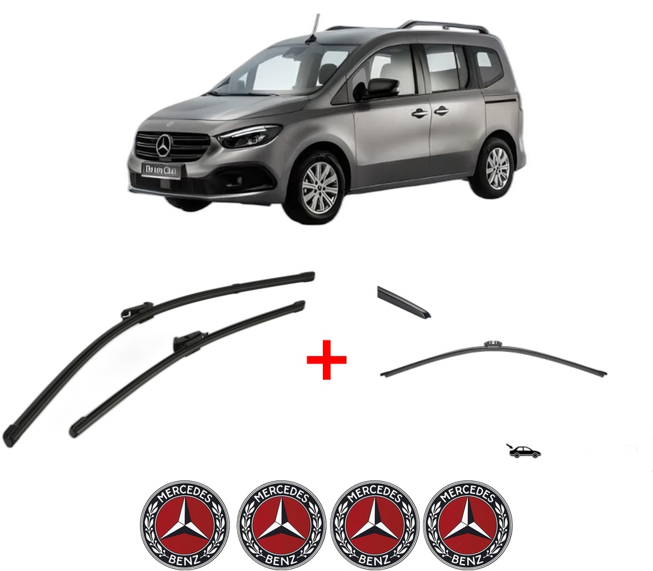 Set 3 stergatoare MERCEDES-BENZ CITAN Box Body/MPV (W420) din 2021, pentru parbriz si luneta fata si spate auto, Valeo Silencio, din cauciuc siliconat rezistent, 4 Stickere Auto MERCEDES-BENZ
