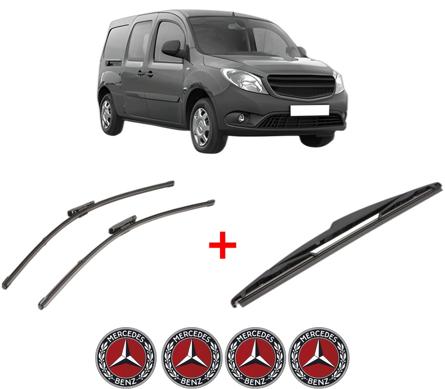 Set 3 stergatoare MERCEDES-BENZ CITAN Mixto (Double Cabin) (W415) din 2012 - 2021, pentru parbriz si luneta fata si spate auto, Valeo Silencio, din cauciuc siliconat rezistent, 4 Stickere Auto MERCEDES-BENZ
