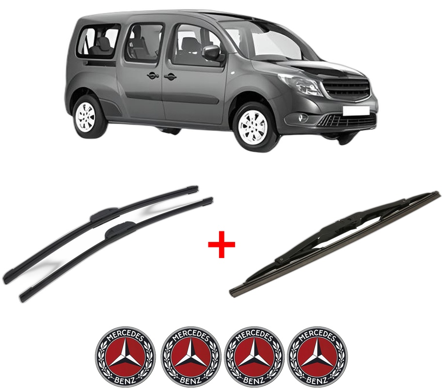 Set 3 stergatoare MERCEDES-BENZ CITAN MPV (W415) din 2012 - 2021, pentru parbriz si luneta fata si spate auto, Bosch Twin, din cauciuc siliconat rezistent, 4 Stickere Auto MERCEDES-BENZ