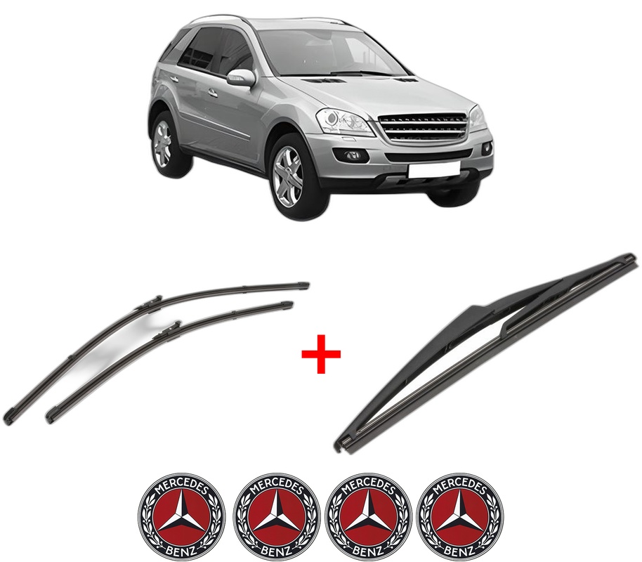 Set 3 stergatoare MERCEDES-BENZ M-CLASS (W164) din 2005 - 2011, pentru parbriz si luneta fata si spate auto, Valeo Silencio, din cauciuc siliconat rezistent, 4 Stickere Auto MERCEDES-BENZ