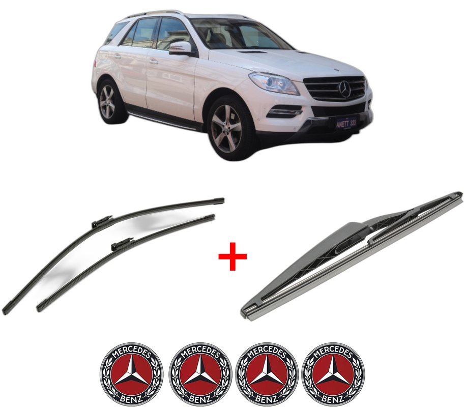 Set 3 stergatoare MERCEDES-BENZ M-CLASS (W166) din 2011 - 2015, pentru parbriz si luneta fata si spate auto, Bosch Twin, din cauciuc siliconat rezistent, 4 Stickere Auto MERCEDES-BENZ