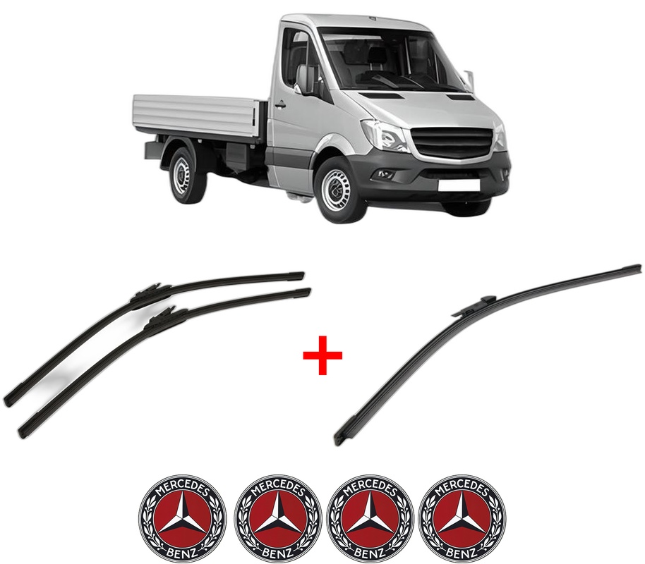 Set 3 stergatoare MERCEDES-BENZ SPRINTER 3-t Platform/Chassis (B906) din 2006 - 2018, pentru parbriz si luneta fata si spate auto, Bosch Aerotwin, din cauciuc siliconat rezistent, 4 Stickere Auto MERCEDES-BENZ