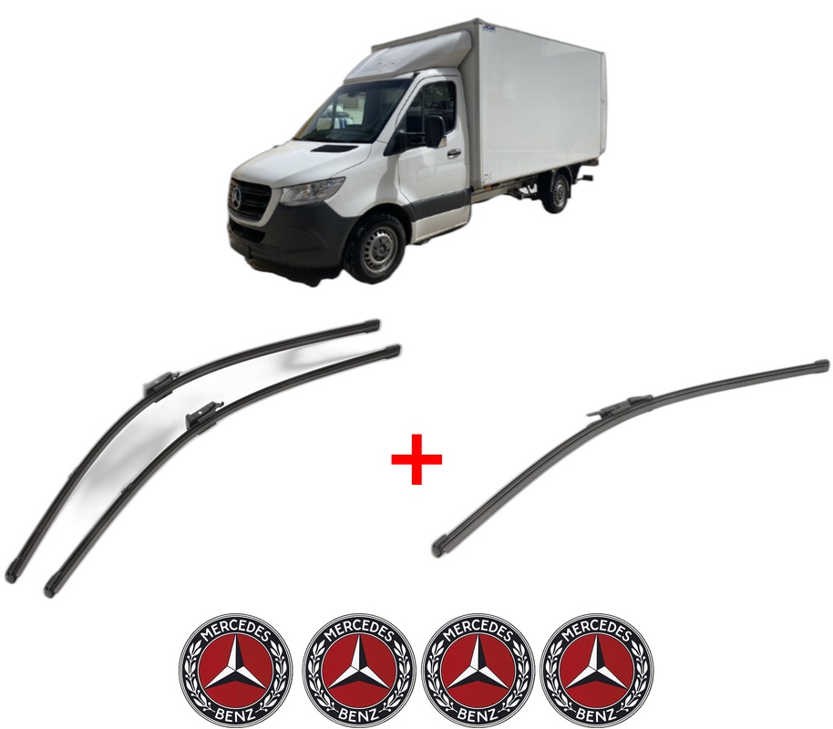 Set 3 stergatoare MERCEDES-BENZ SPRINTER 5-t Platform/Chassis (B907) din 2018 - 2021, pentru parbriz si luneta fata si spate auto, Valeo Silencio Xtrm, din cauciuc siliconat rezistent, 4 Stickere Auto MERCEDES-BENZ