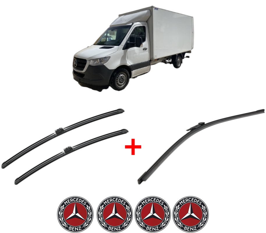 Set 3 stergatoare MERCEDES-BENZ SPRINTER 5-t Platform/Chassis (B907) din 2018 - 2021, pentru parbriz si luneta fata si spate auto, Bosch Aerotwin, din cauciuc siliconat rezistent, 4 Stickere Auto MERCEDES-BENZ