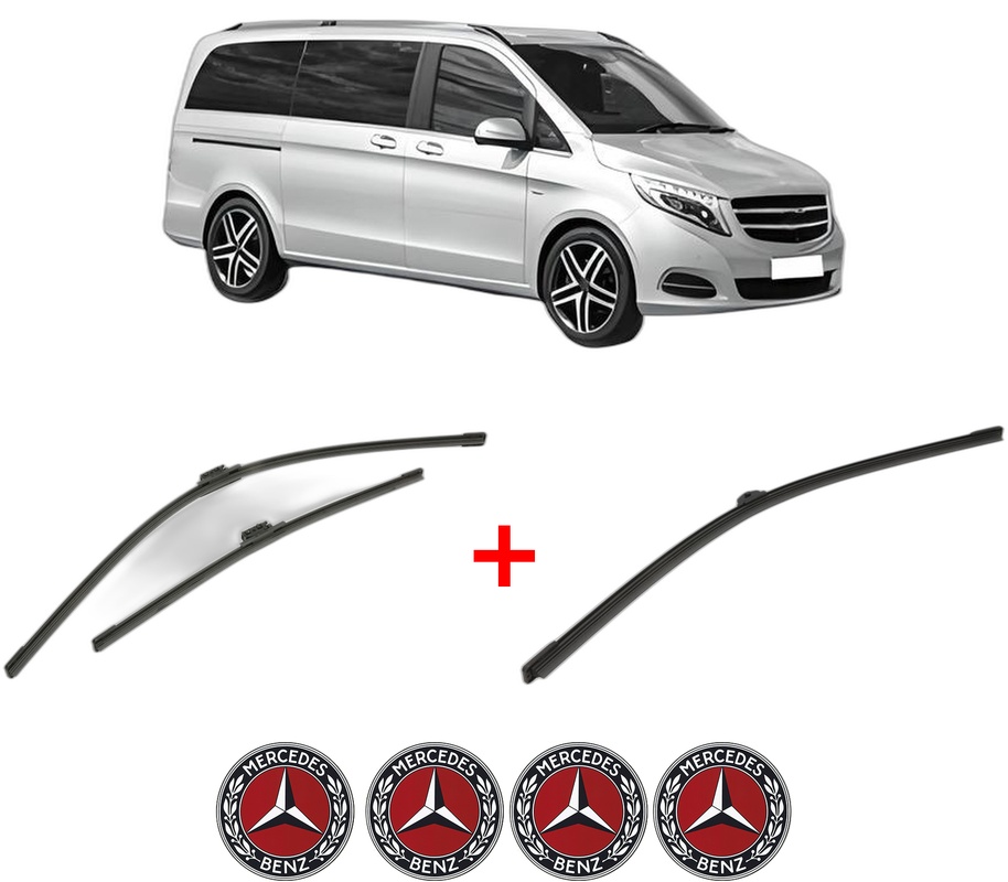 Set 3 stergatoare MERCEDES-BENZ VITO Mixto (Double Cabin) (W447) din 2014 - 2020, pentru parbriz si luneta fata si spate auto, Bosch Aerotwin, din cauciuc siliconat rezistent, 4 Stickere Auto MERCEDES-BENZ