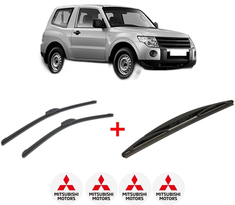 Set 3 stergatoare MITSUBISHI PAJERO IV (V8_W, V9_W) din 2006, pentru parbriz si luneta fata si spate auto, Bosch Twin, din cauciuc siliconat rezistent, 4 Stickere Auto MITSUBISHI