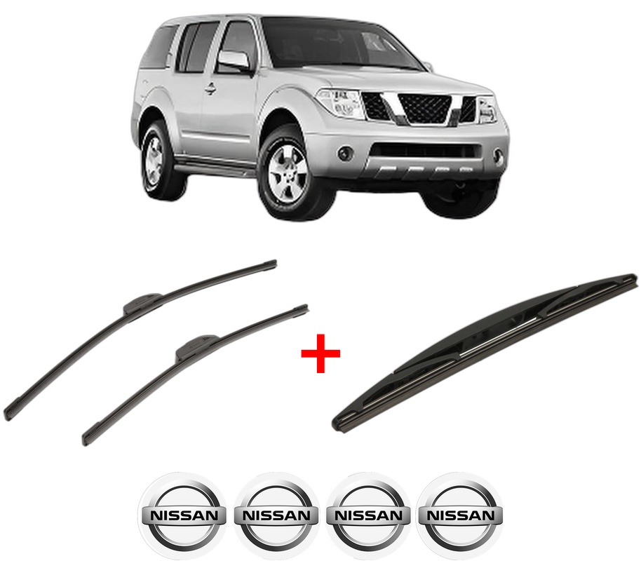 Set 3 stergatoare NISSAN PATHFINDER III (R51) din 2005 - 2010, pentru parbriz si luneta fata si spate auto, Bosch Twin, din cauciuc siliconat rezistent, 4 Stickere Auto NISSAN