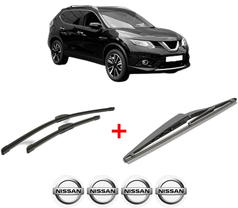 Set 3 stergatoare NISSAN X-TRAIL III (T32_, T32R, T32RR) din 2014, pentru parbriz si luneta fata si spate auto, Bosch Twin, din cauciuc siliconat rezistent, 4 Stickere Auto NISSAN