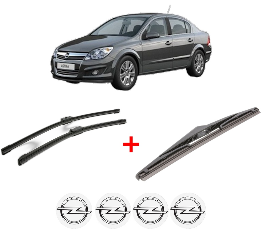 Set 3 stergatoare OPEL ASTRA H CLASSIC Saloon (A04) din 2009 - 2014, pentru parbriz si luneta fata si spate auto, Bosch Twin, din cauciuc siliconat rezistent, 4 Stickere Auto OPEL