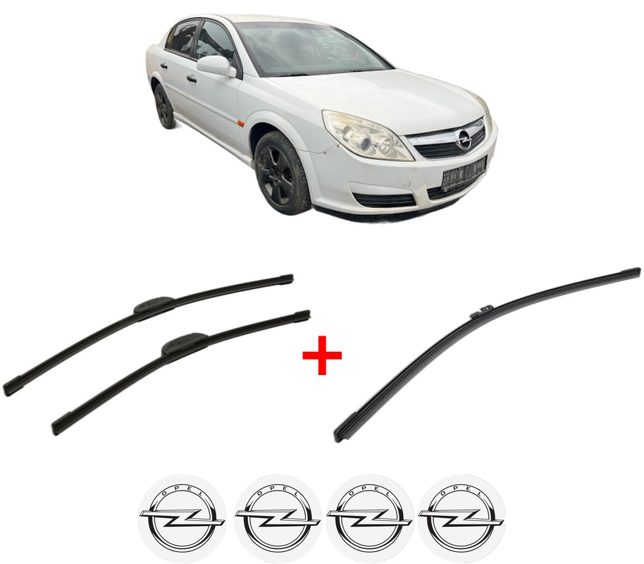 Set 3 stergatoare OPEL VECTRA C (Z02) din 2006 - 2008, pentru parbriz si luneta fata si spate auto, Bosch Aerotwin, din cauciuc siliconat rezistent, 4 Stickere Auto OPEL