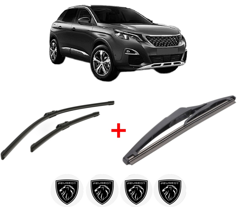 Set 3 stergatoare PEUGEOT 3008 Van (MR_, MC_, MJ_) din 2016, pentru parbriz si luneta fata si spate auto, Bosch Twin, din cauciuc siliconat rezistent, 4 Stickere Auto PEUGEOT
