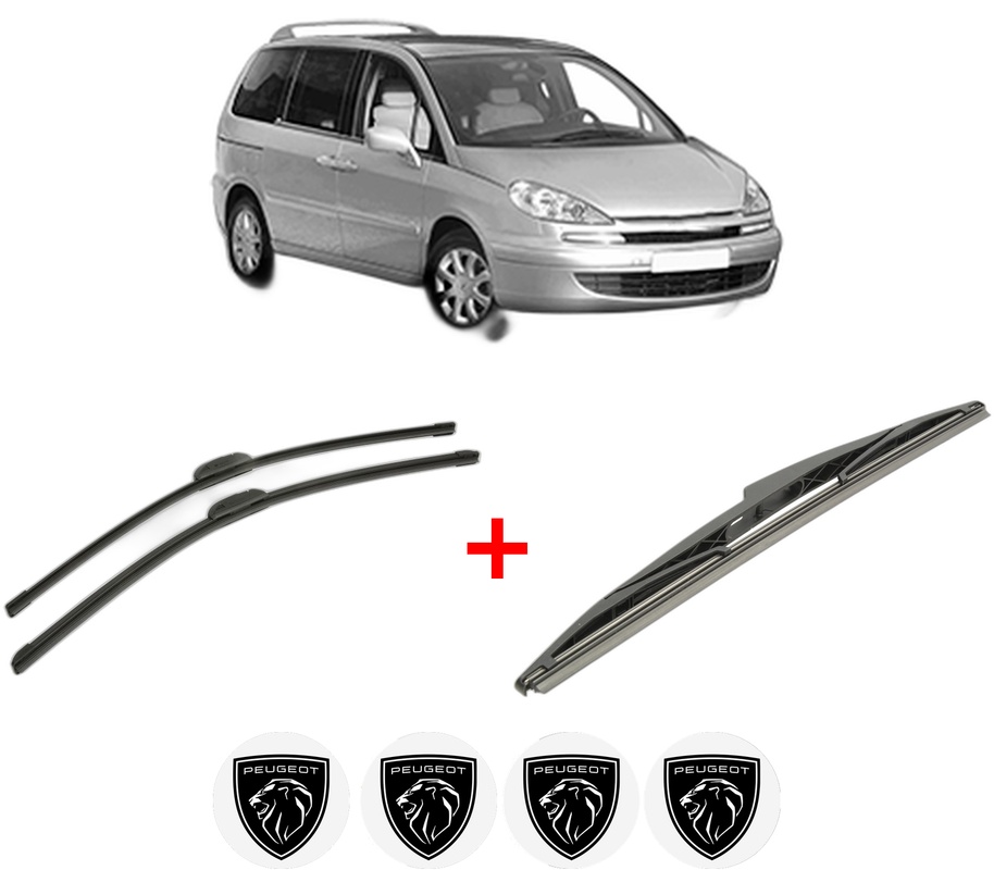 Set 3 stergatoare PEUGEOT 807 (EB_) din 2002 - 2010, pentru parbriz si luneta fata si spate auto, Bosch Twin, din cauciuc siliconat rezistent, 4 Stickere Auto PEUGEOT