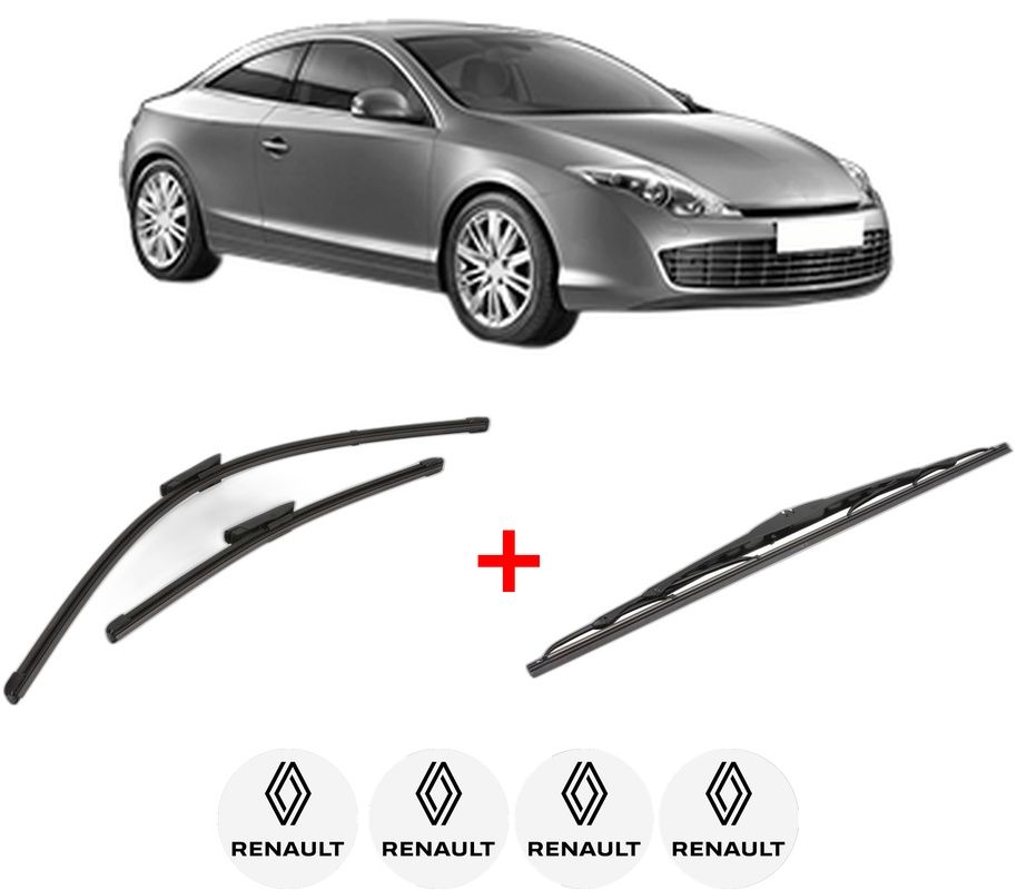 Set 3 stergatoare RENAULT LAGUNA Coupe (DT0/1) din 2008 - 2015, pentru parbriz si luneta fata si spate auto, Valeo Silencio, din cauciuc siliconat rezistent, 4 Stickere Auto RENAULT