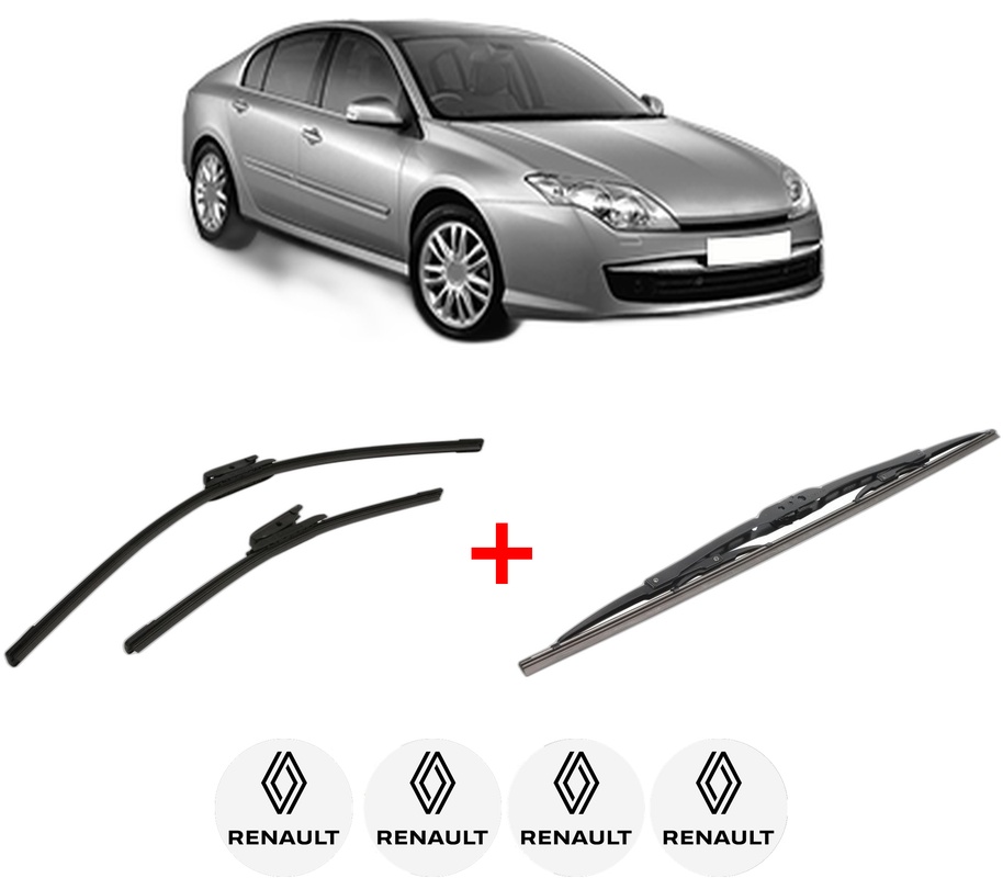 Set 3 stergatoare RENAULT LAGUNA III (BT0/1) din 2007 - 2015, pentru parbriz si luneta fata si spate auto, Bosch Twin, din cauciuc siliconat rezistent, 4 Stickere Auto RENAULT
