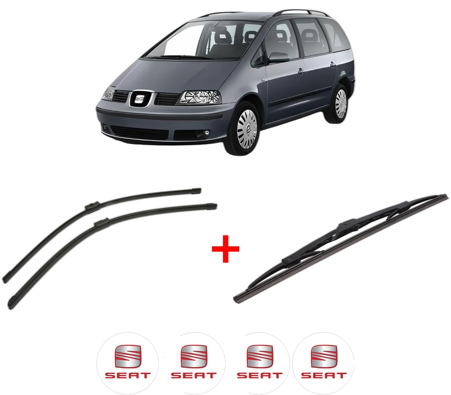 Set 3 stergatoare SEAT ALHAMBRA VAN (7V8, 7V9) din 1996 - 2010, pentru parbriz si luneta fata si spate auto, Bosch Twin, din cauciuc siliconat rezistent, 4 Stickere Auto SEAT