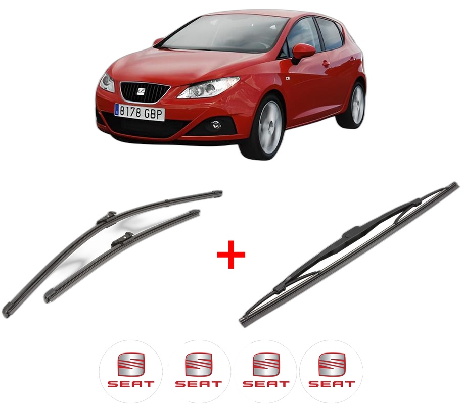 Set 3 stergatoare SEAT IBIZA IV Hatchback Van (6J1) din 2008 - 2015, pentru parbriz si luneta fata si spate auto, Valeo Silencio, din cauciuc siliconat rezistent, 4 Stickere Auto SEAT