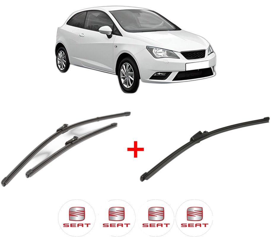 Set 3 stergatoare SEAT IBIZA IV SC (6J1, 6P5) din 2008 - 2016, pentru parbriz si luneta fata si spate auto, Valeo Silencio Xtrm, din cauciuc siliconat rezistent, 4 Stickere Auto SEAT
