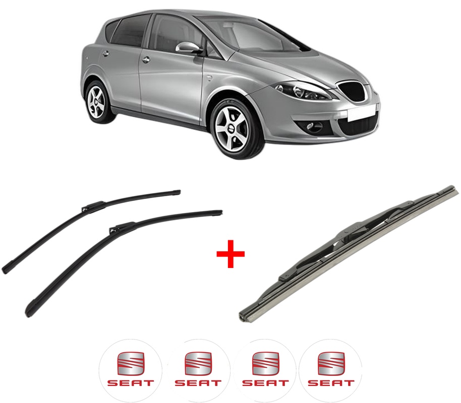 Set 3 stergatoare SEAT TOLEDO III (5P2) din 2004 - 2009, pentru parbriz si luneta fata si spate auto, Bosch Twin, din cauciuc siliconat rezistent, 4 Stickere Auto SEAT